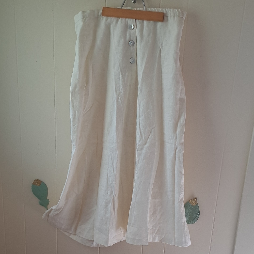 Neiman Marcus White Button-Front Maxi Skirt 100% Liben